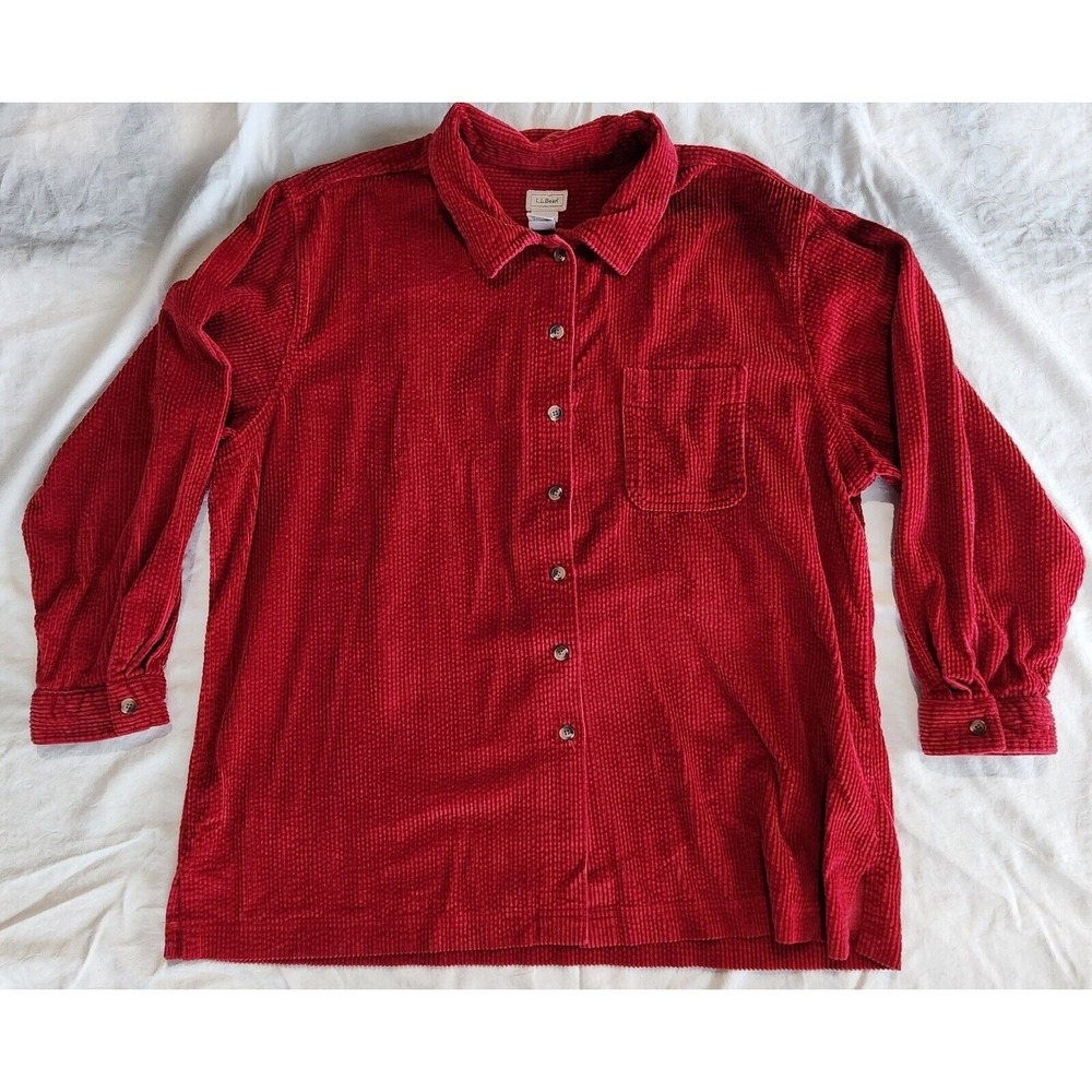 L.L. Bean Shacket Women's 2X Red Corduroy Long Sleeve Collar Button Front